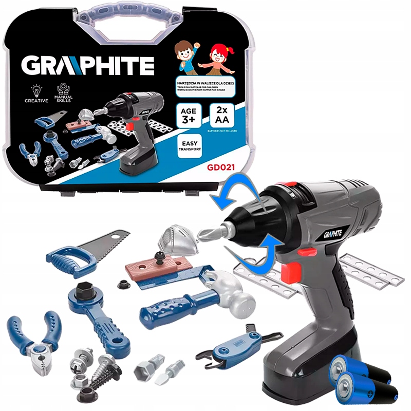 ZESTAW MAJSTERKOWICZA WALIZKA SKRZYNKA DLA DZIECI NARZĘDZIA WKRĘTARKA LUX