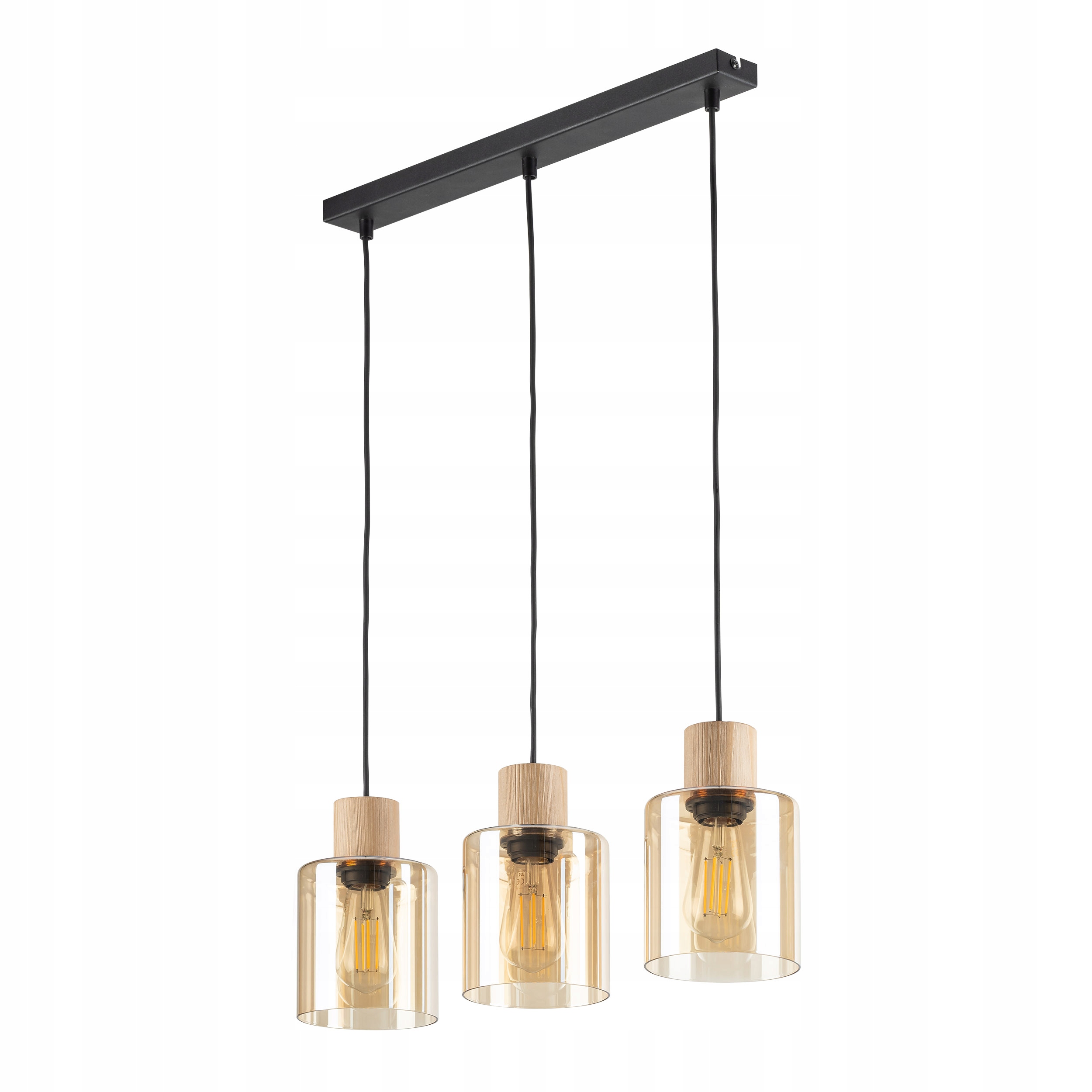 Závěsná lampa Tk Lighting Orson s jantarovými stínítky a dřevem