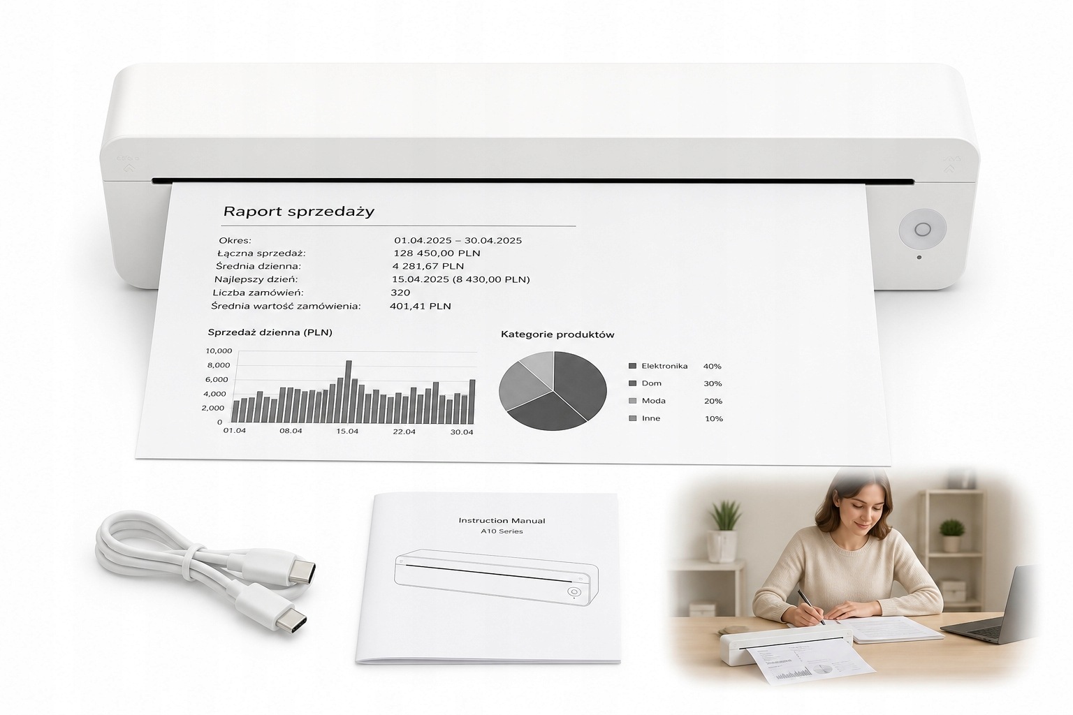 Přenosná tiskárna JYSafora termální Bluetooth Usb bez inkoustu