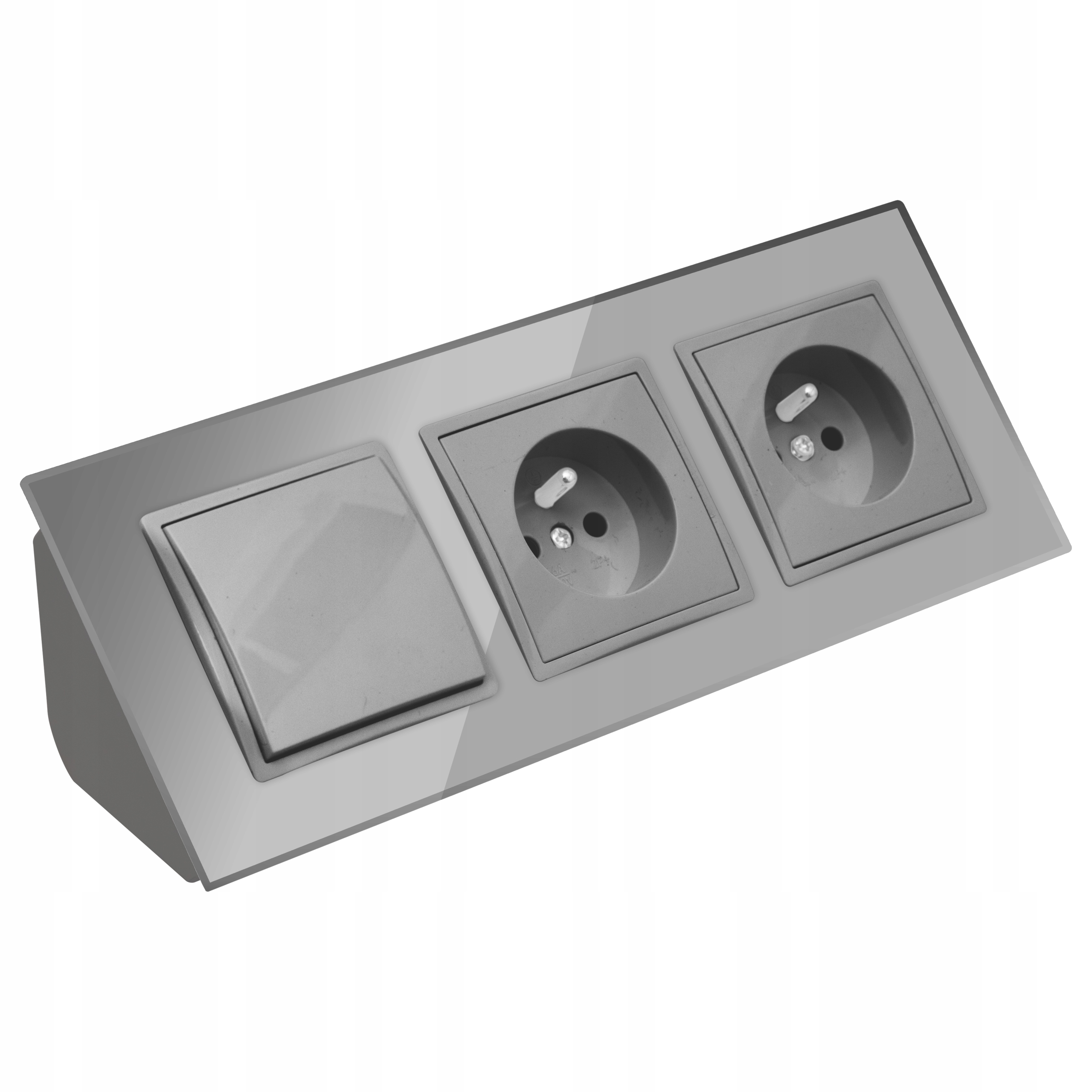 Gniazdo Podwójne Szklane Meblowe Narożne Z Wyłącznikiem Szare Listwa