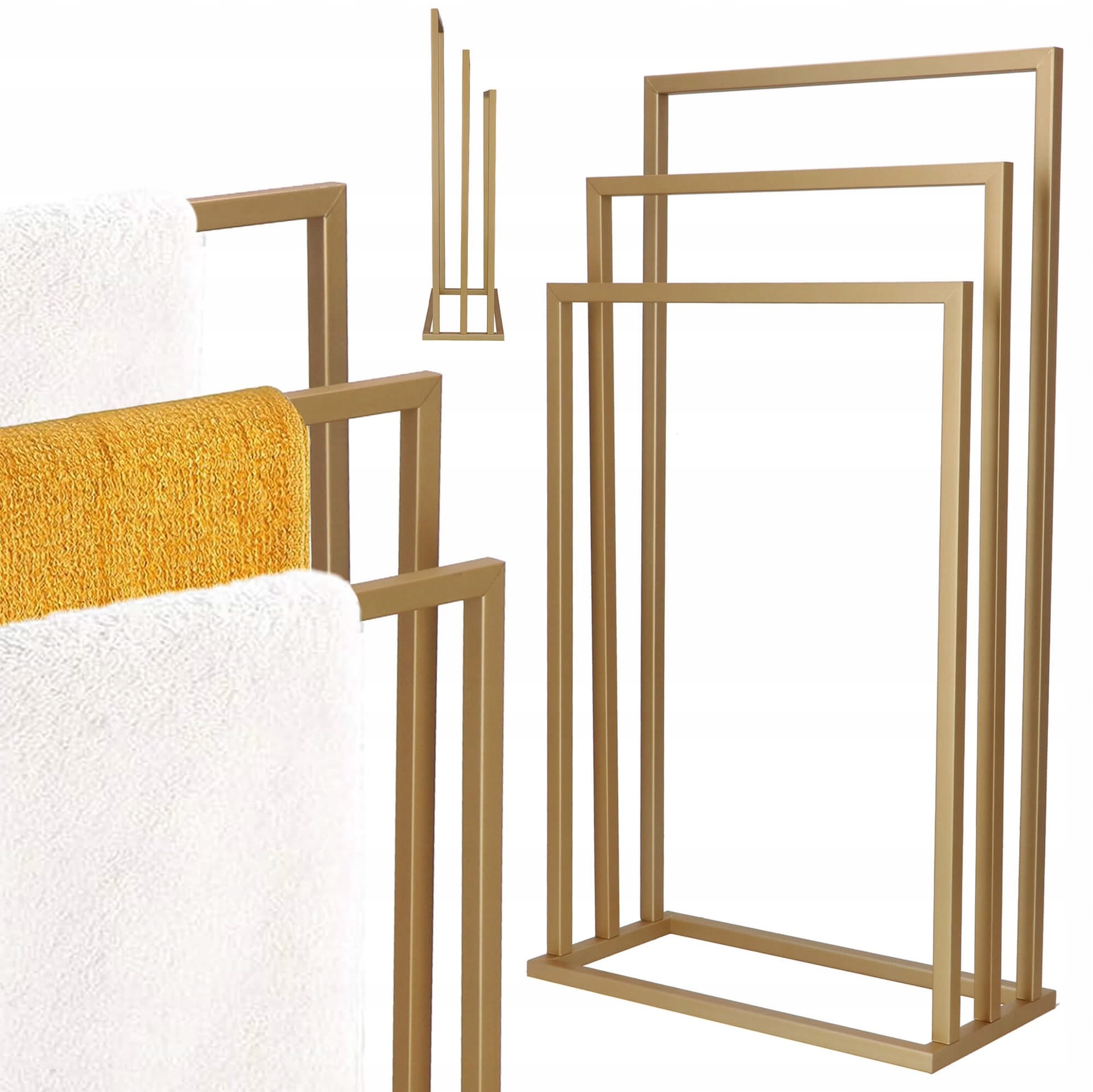Stojanový Věšák Na Ručníky Do Koupelny 3ÚROVNĚ Metal Loft Zlatý