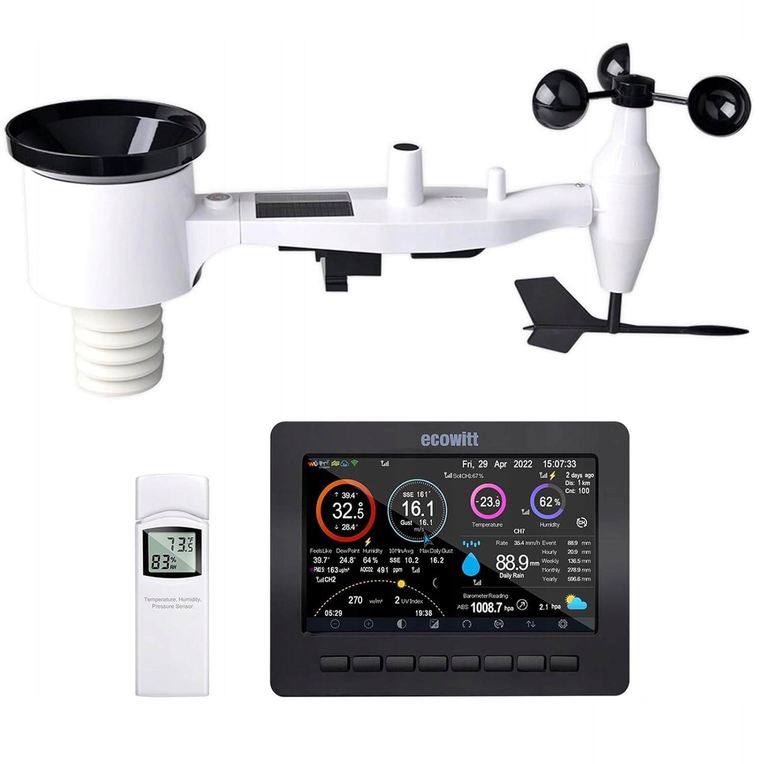 Ecowitt HP2551 solární WiFi meteorologická stanice 7v1 s venkovním senzorem