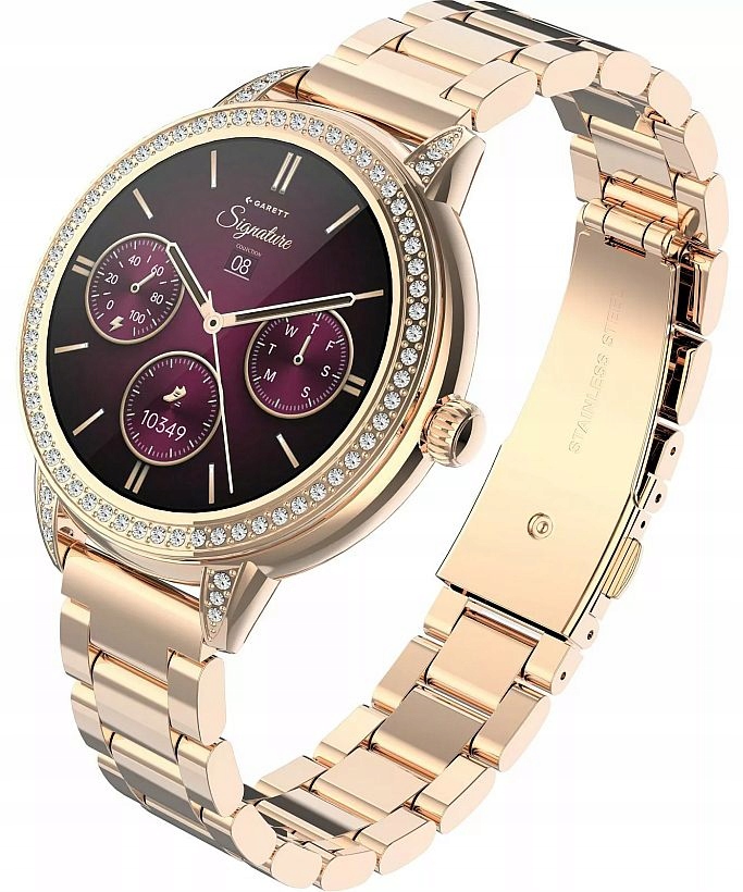 Elegantný Dámsky Bižutérny Smartwatch Garett Stella Ružovo-zlatý Slim Set