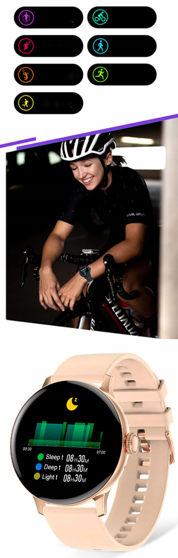 SMARTBAND SMARTWATCH ZEGAREK SPORTOWY FIT OPASKA SPORTOWA PULS SPORT SP02 Materiał paska guma