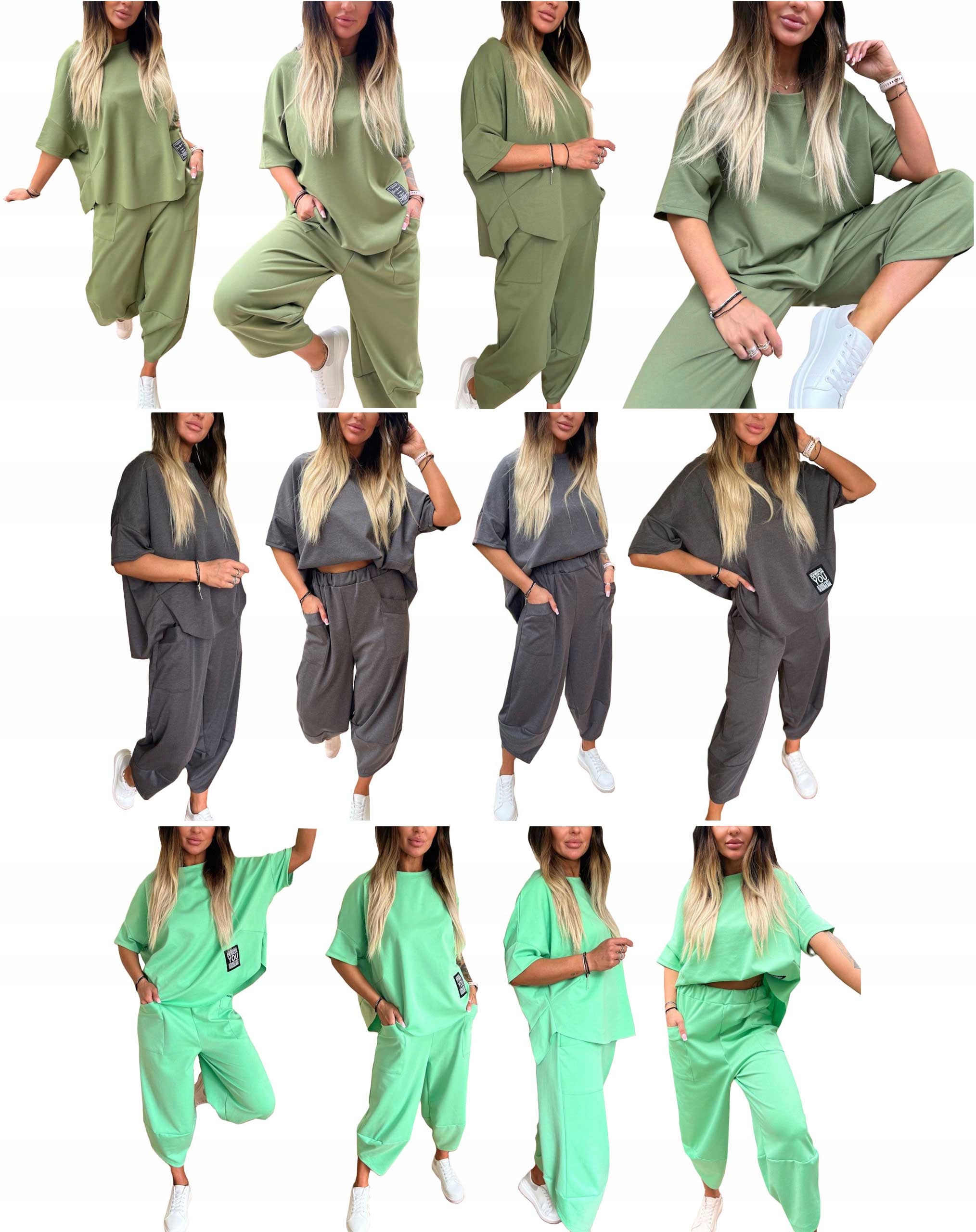 WŁOSKI ELEGANCKI KOMPLET BAWEŁNIANY BLUZKA SPODNIE DRESOWY OVERSIZE M Szerokość w ramionach 72 cm