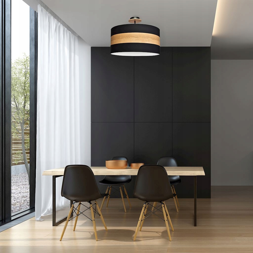 Lampa sufitowa wisząca Zwis Plafon BLACK/DREWNO Zasilanie sieciowe