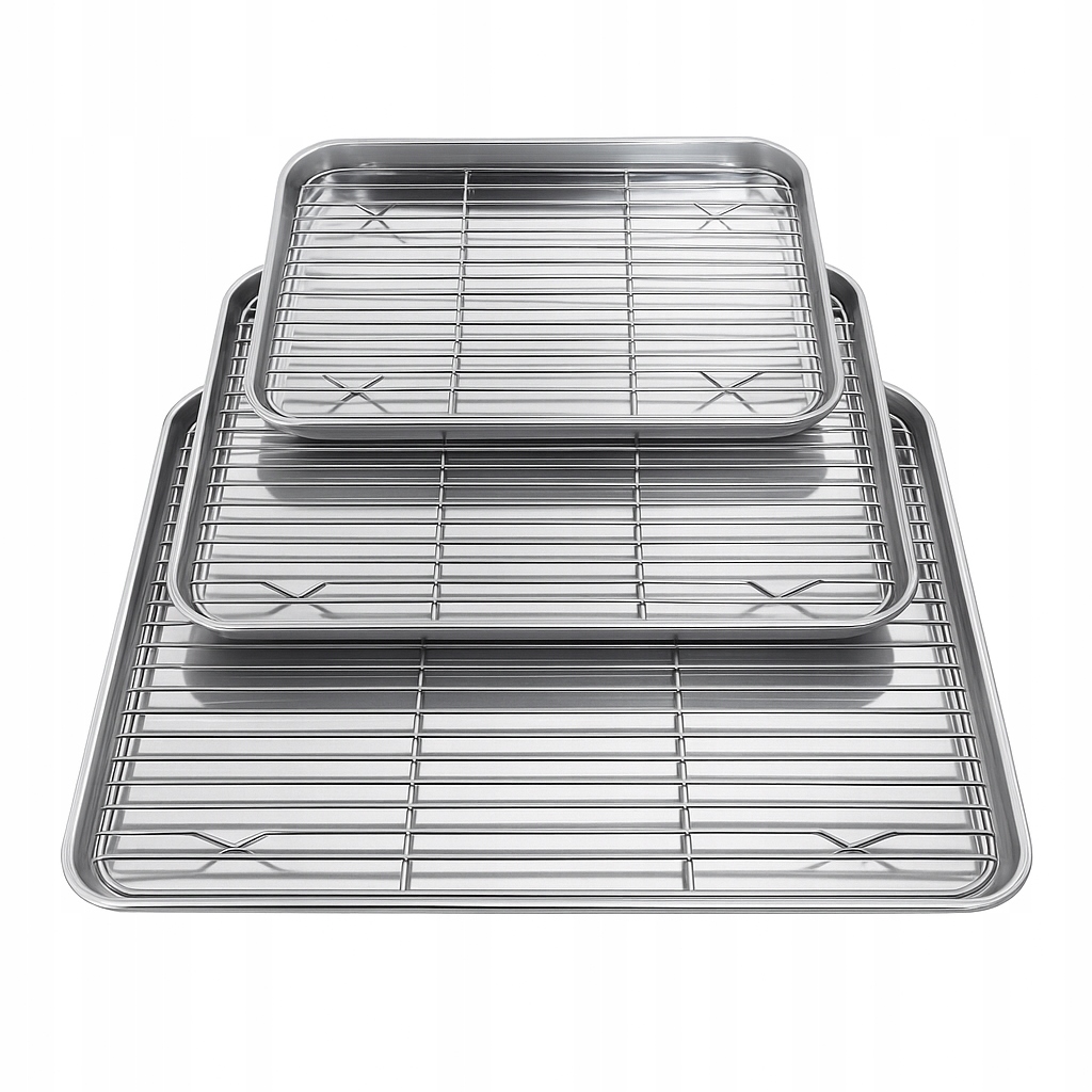 Plech na pečení s chladicí mřížkou na pečivo, ocelový, 3 kusy