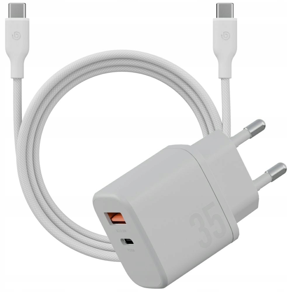 Rychlá Síťová Nabíječka 35W Gan 1xUSB-C 1xUSB-A S Pletovaným Kabelem