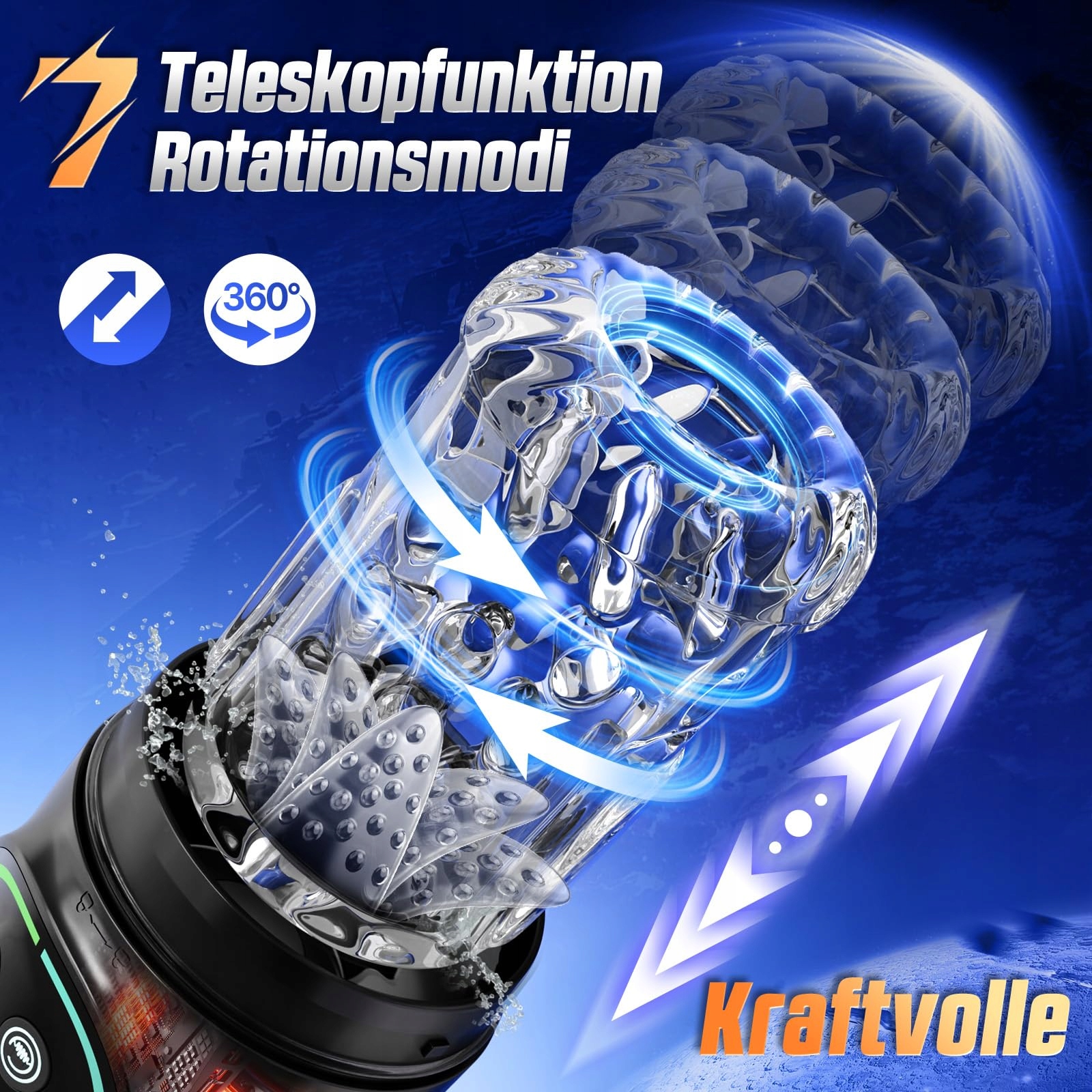 MASTURBATOR ELEKTRYCZNY DLA MĘŻCZYZN 7 FUNKCJI TELESKOPOWYCH I OBROTOWYCH — miniatura 3