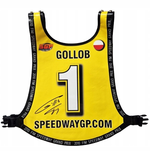 TOMASZ GOLLOB plastron żużlowy MŚ SGP 2010 ORYGINALNY AUTOGRAF CERTYFIKAT