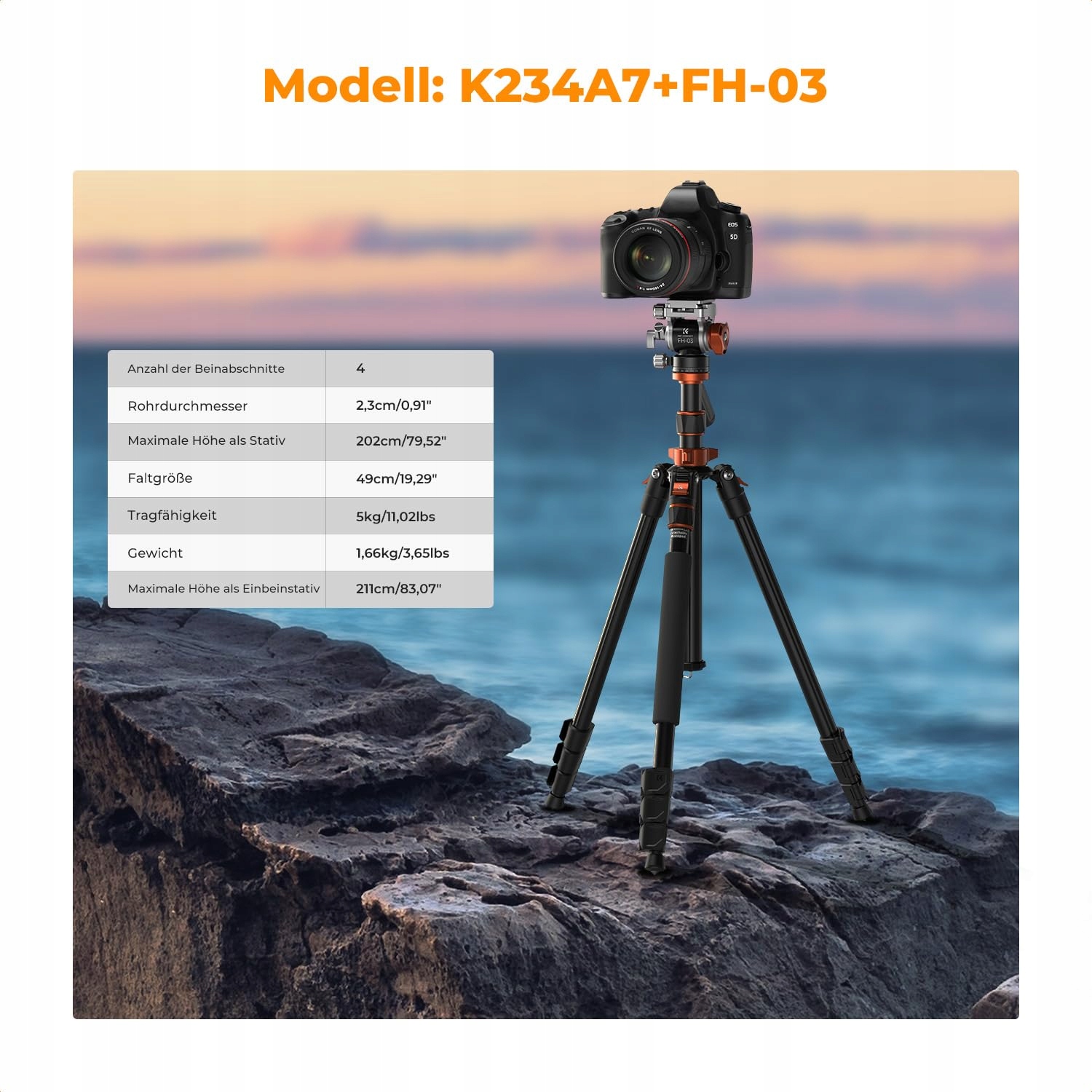 K&F CONCEPT Statyw Kamerowy 200cm Z Głowicą Fluidową I Monopodem — miniatura 3