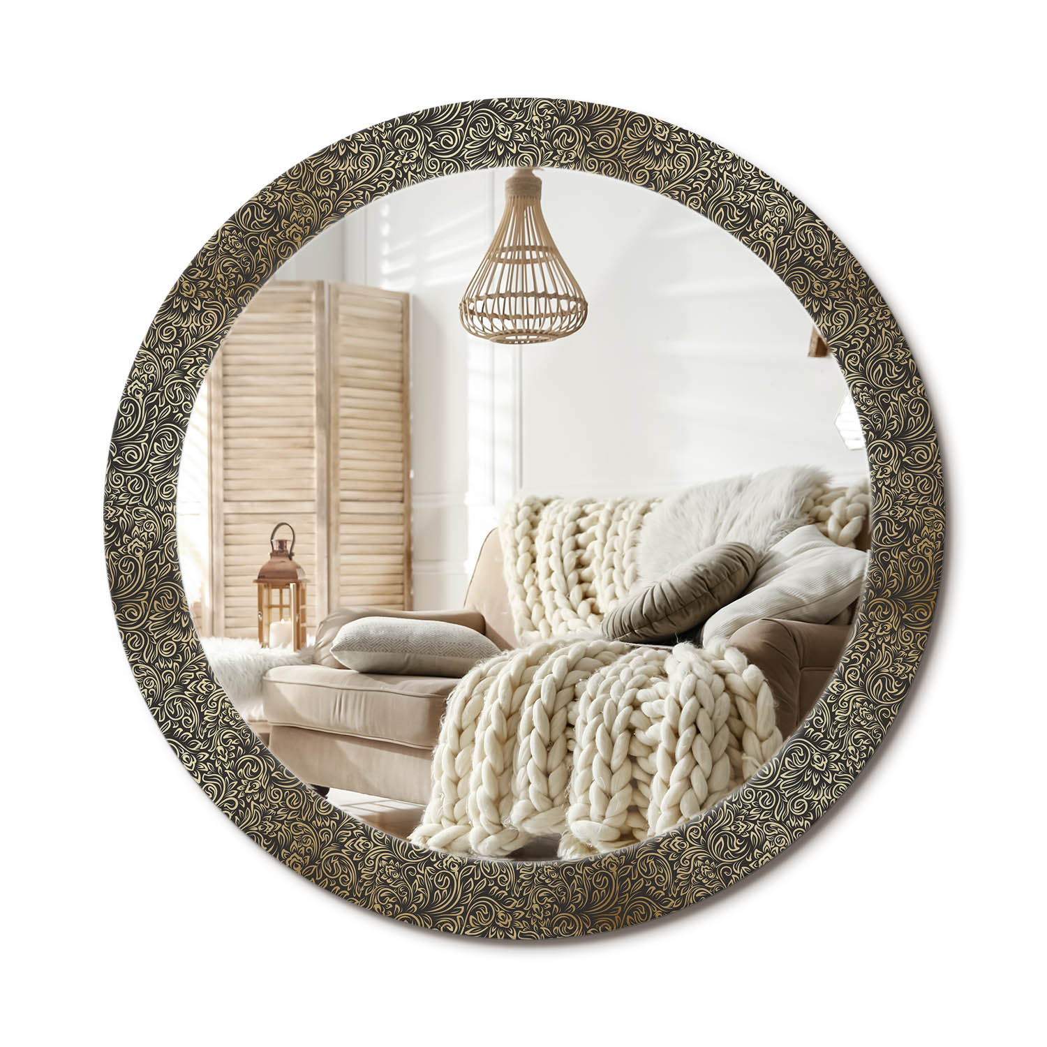 Nástenné zrkadlo s ozdobným skleneným okrajom Kvetinový ornament fi80 cm