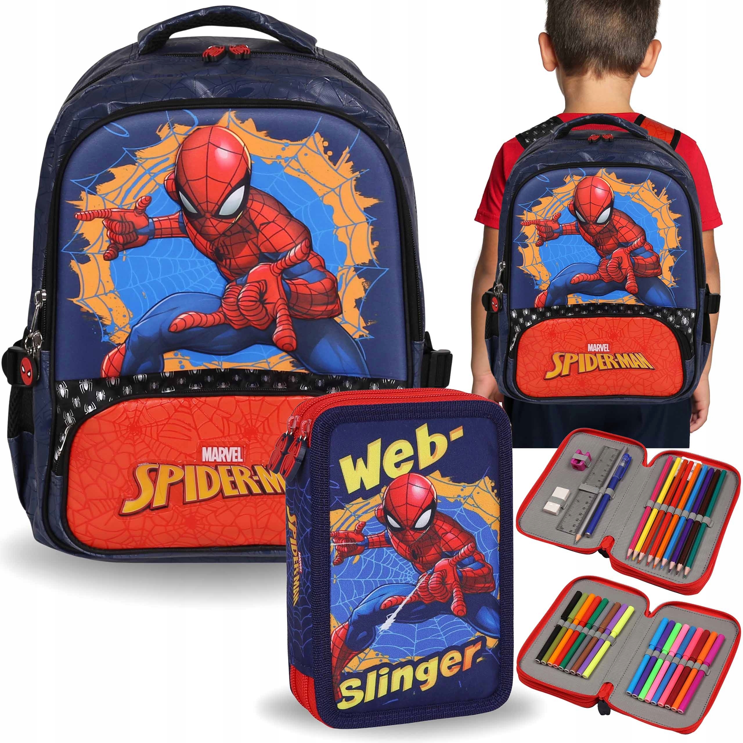 SpiderMan Wyprawka Szkolna do 1 klasy dla chłopca, Plecak Piórnik