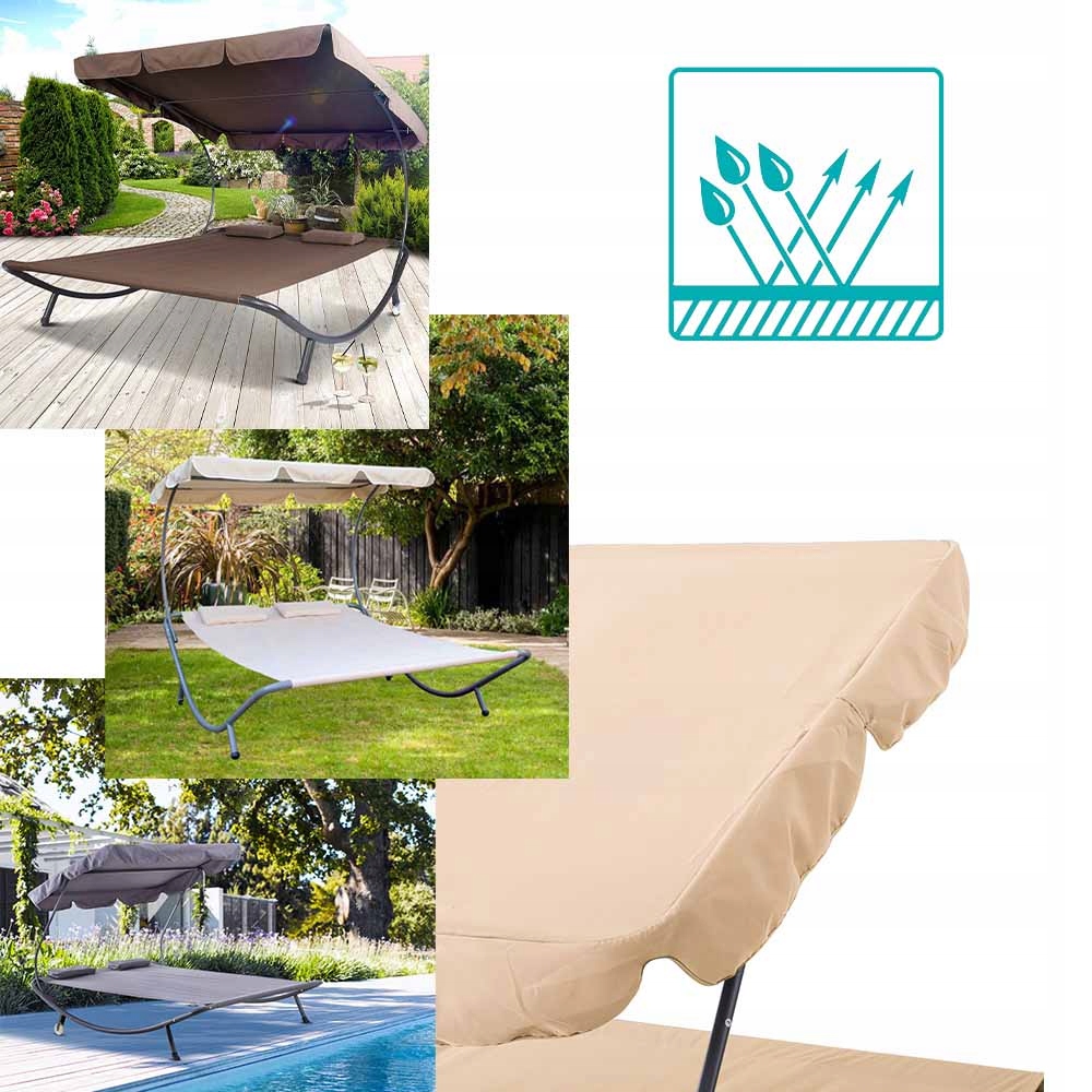 Leżanka ogrodowa z daszkiem, 2 osobowa-beżowa Model Podwójny