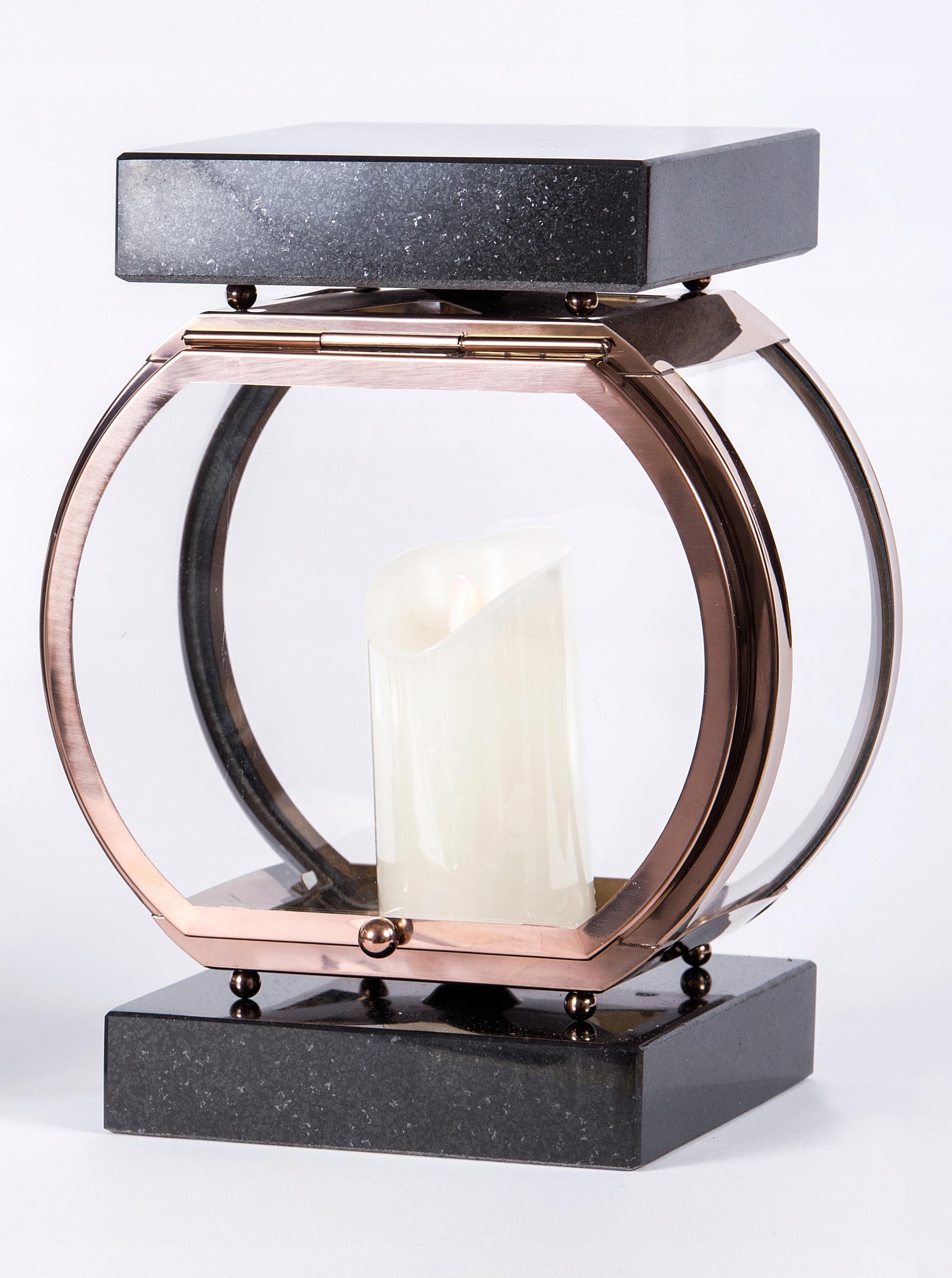 Elegantní lampion na hrob Hřbitovní Svíčka Hybrid tmavě zlatá ocel a černý granit