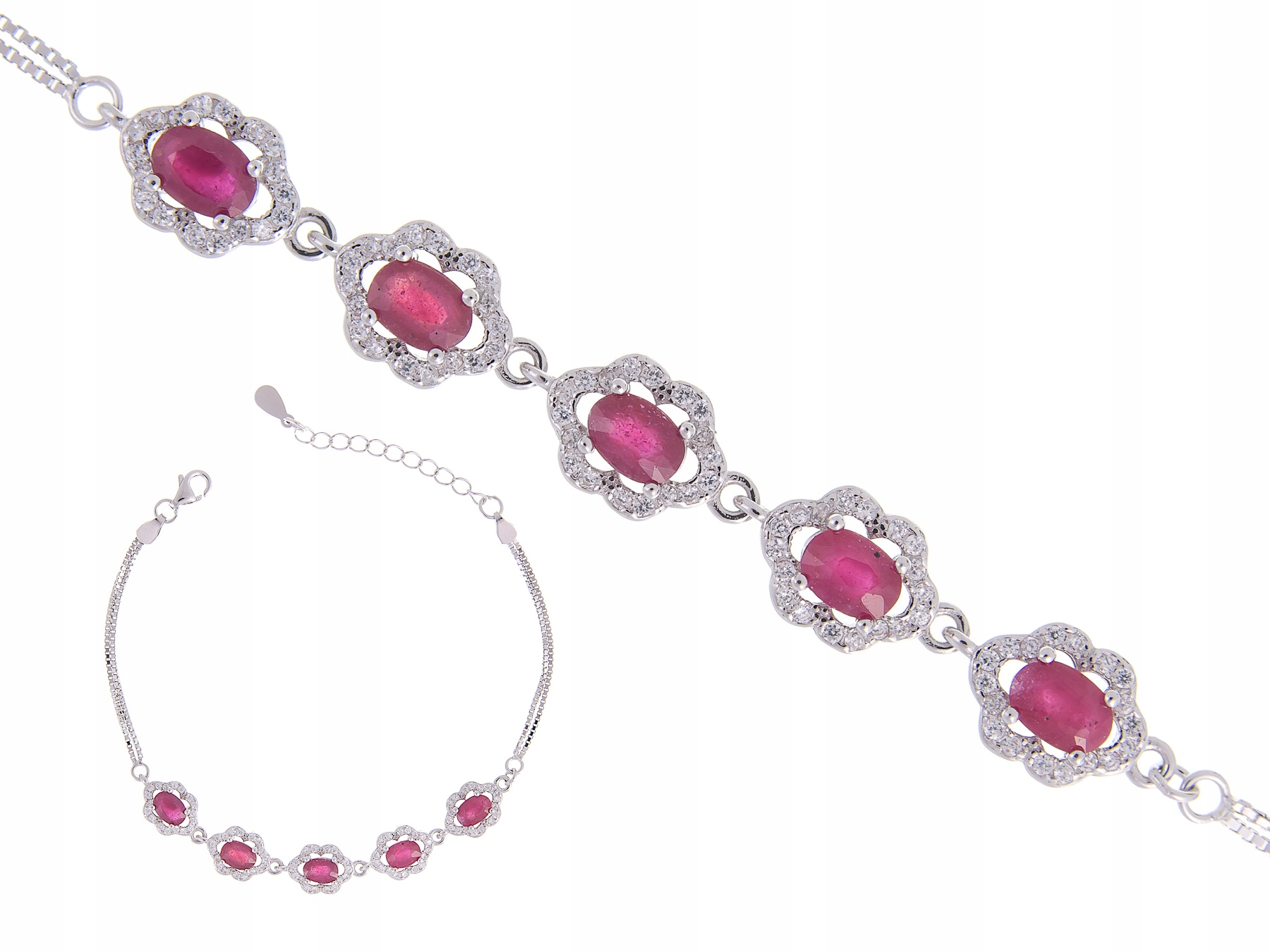 Stříbrný Rhodiovaný Náramek Rubín Přírodní Dárek