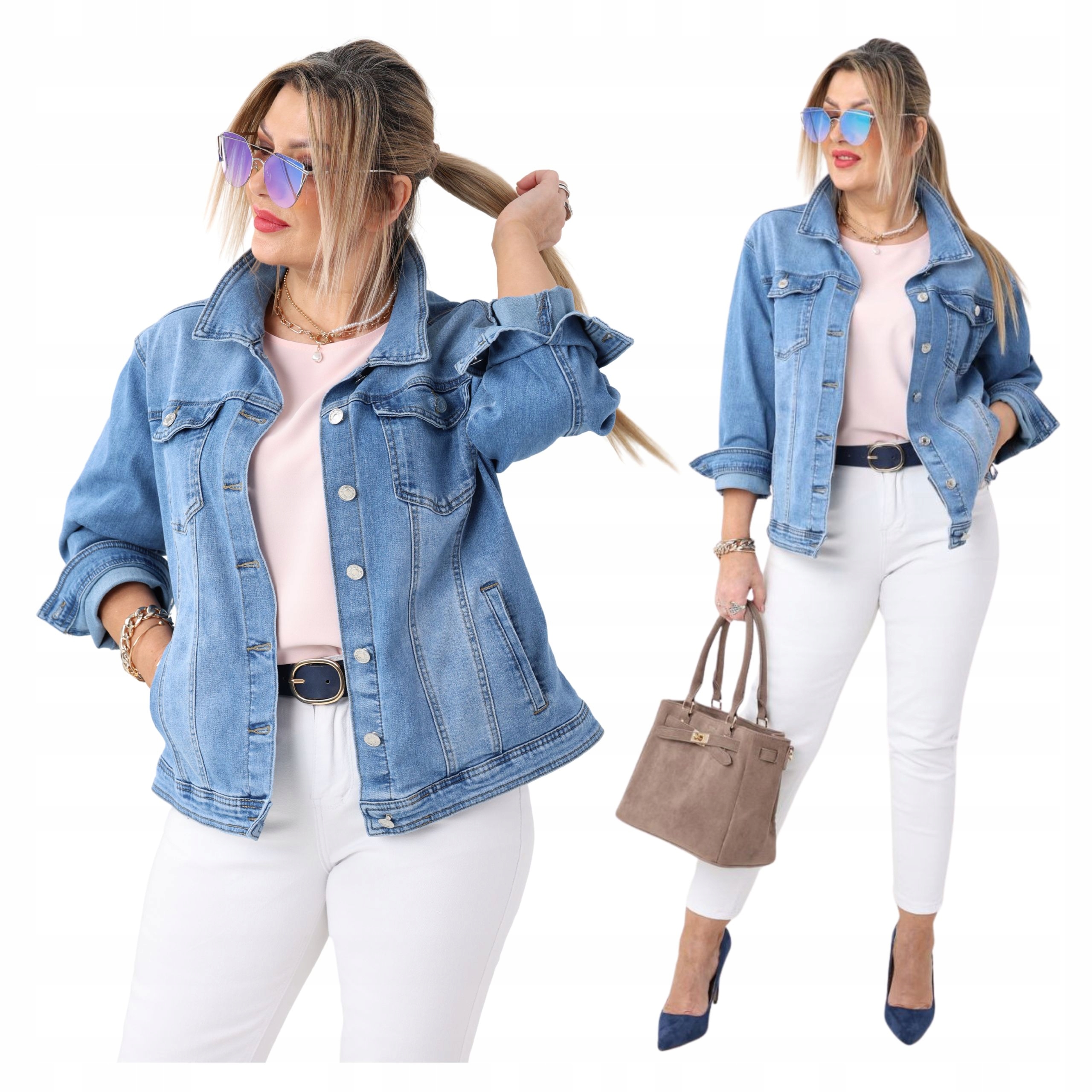 Katana Damska Jeans Kurtka Jeansowa Duże Rozmiary Sportowa Oversize Luźna