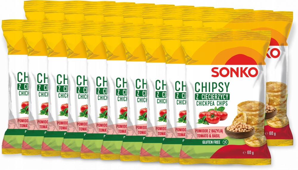 Chipsy z Ciecierzycy o smaku Pomidora z Bazylią Sonko 60 g x20