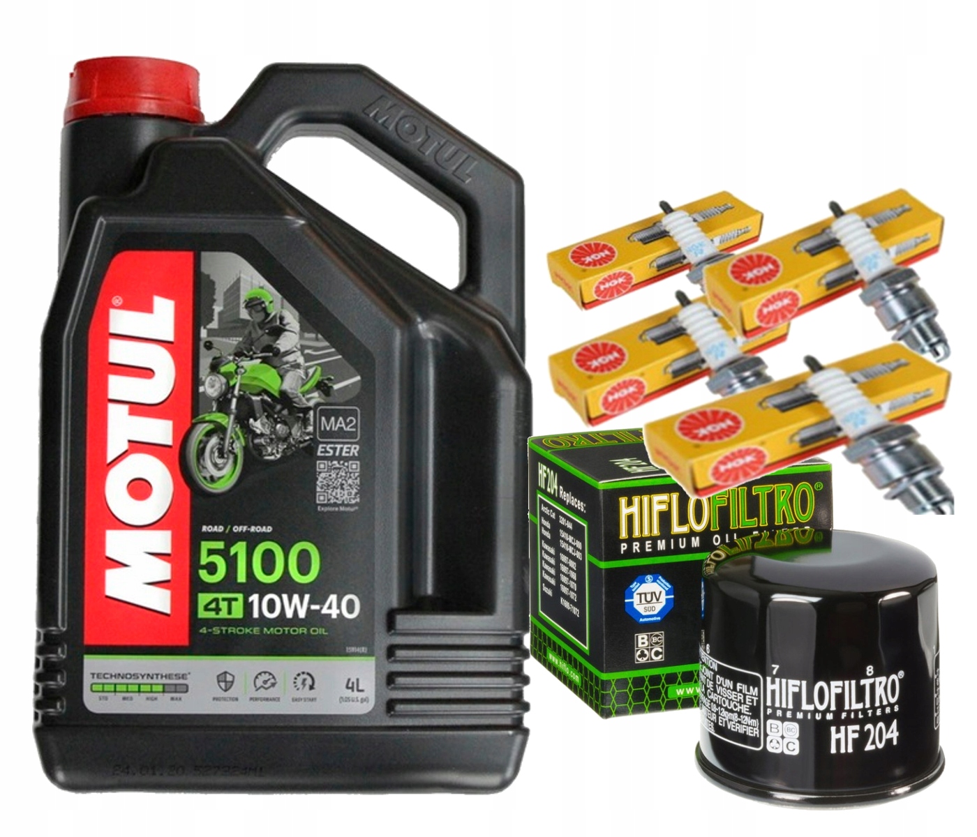 HF204 ZESTAW OLEJ MOTUL 5100 10W40 4L CR8EHIX9 x4 HONDA CB900 Hornet 02-07