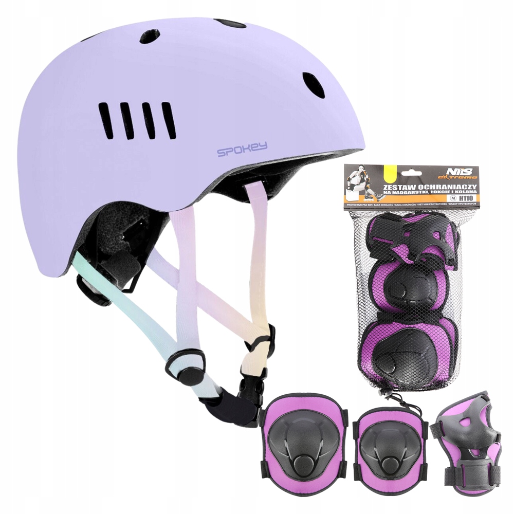 Kask Rowerowy Orzeszek Dla Dziecka Fioletowy 48-52 cm Ochraniacze Xs