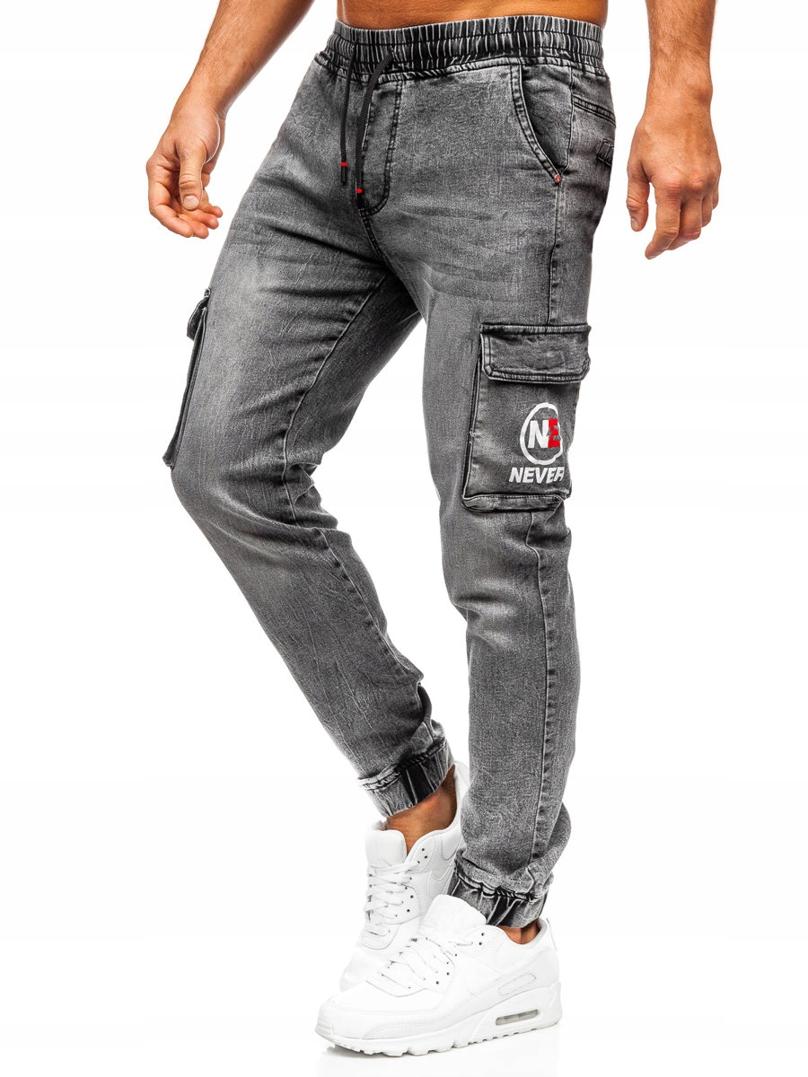 

Spodnie Jeansowe Bojówki Czarne HY1027 Denley_m