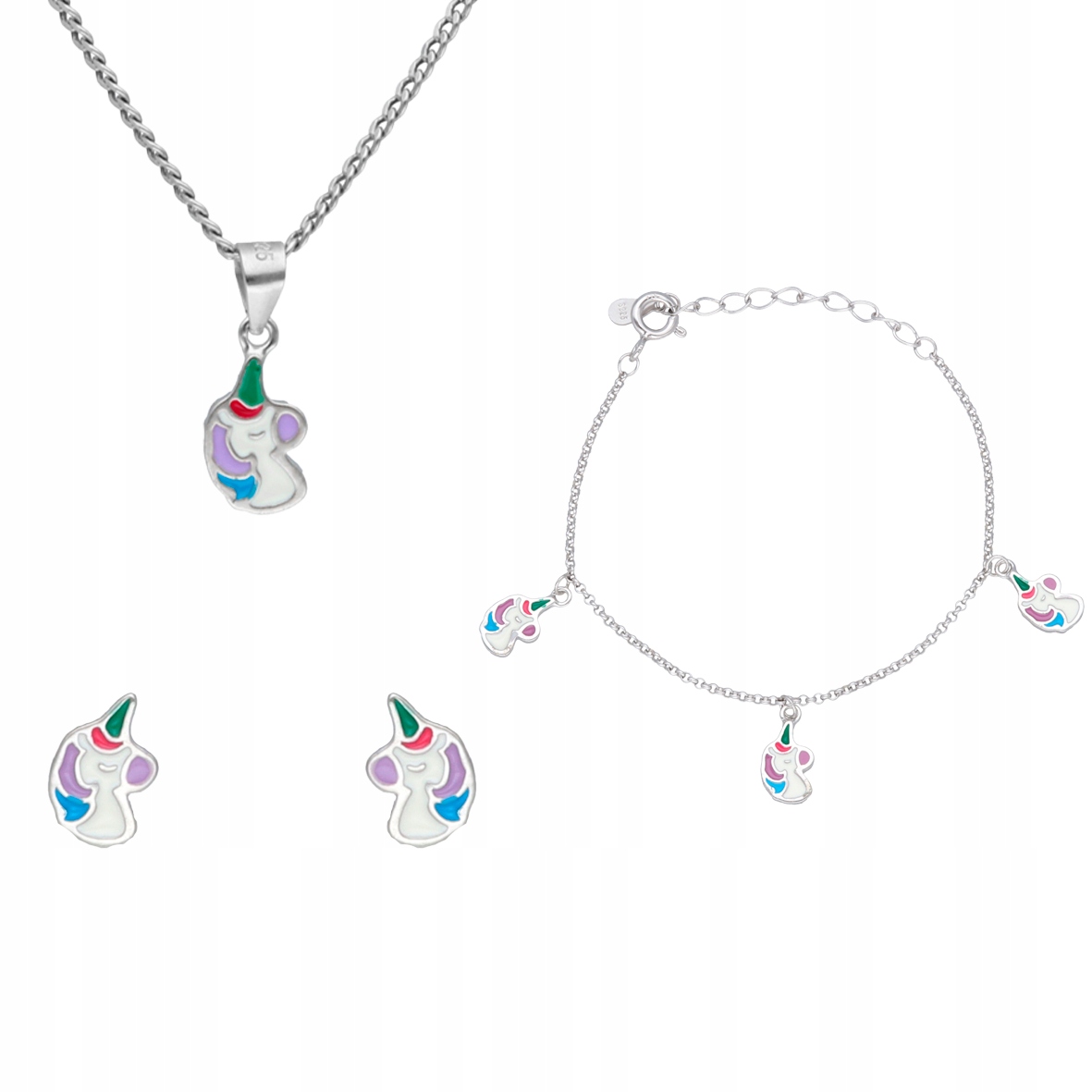 Dětský komplet jednorožec stříbro rhodiovaný
