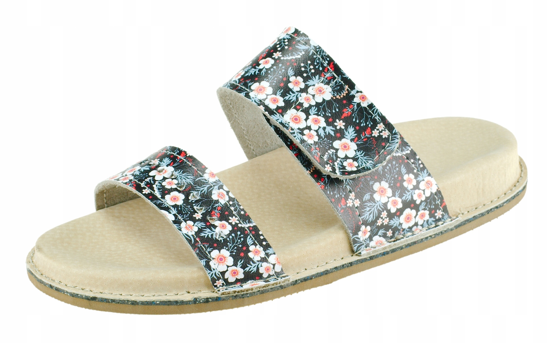 

Klapki skórzane Fusbet, Dwa Paski, Kwiaty 41