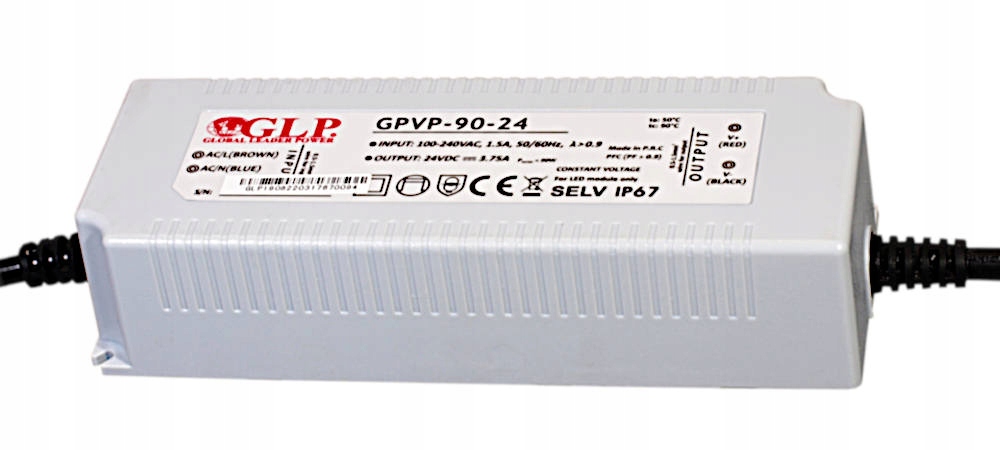 Zasilacz 12V/7.5A, CV, Pfc, IP67 90W Glp GPVP-90-12