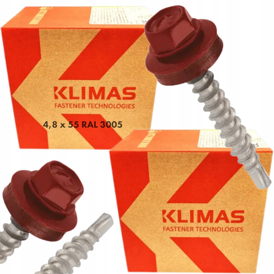 2x Samovrtné vruty pro farmáře, dřevo 4,8x55, podložka Epdm Ral 3005 200ks