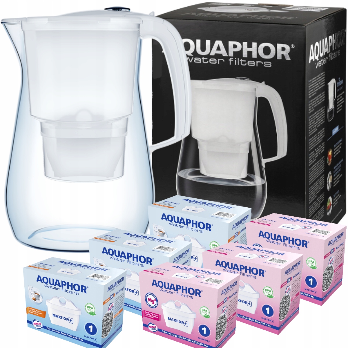 Aquaphor duży dzbanek filtrujący Onyx 6 wkładów filtrów Maxfor+/Mg+