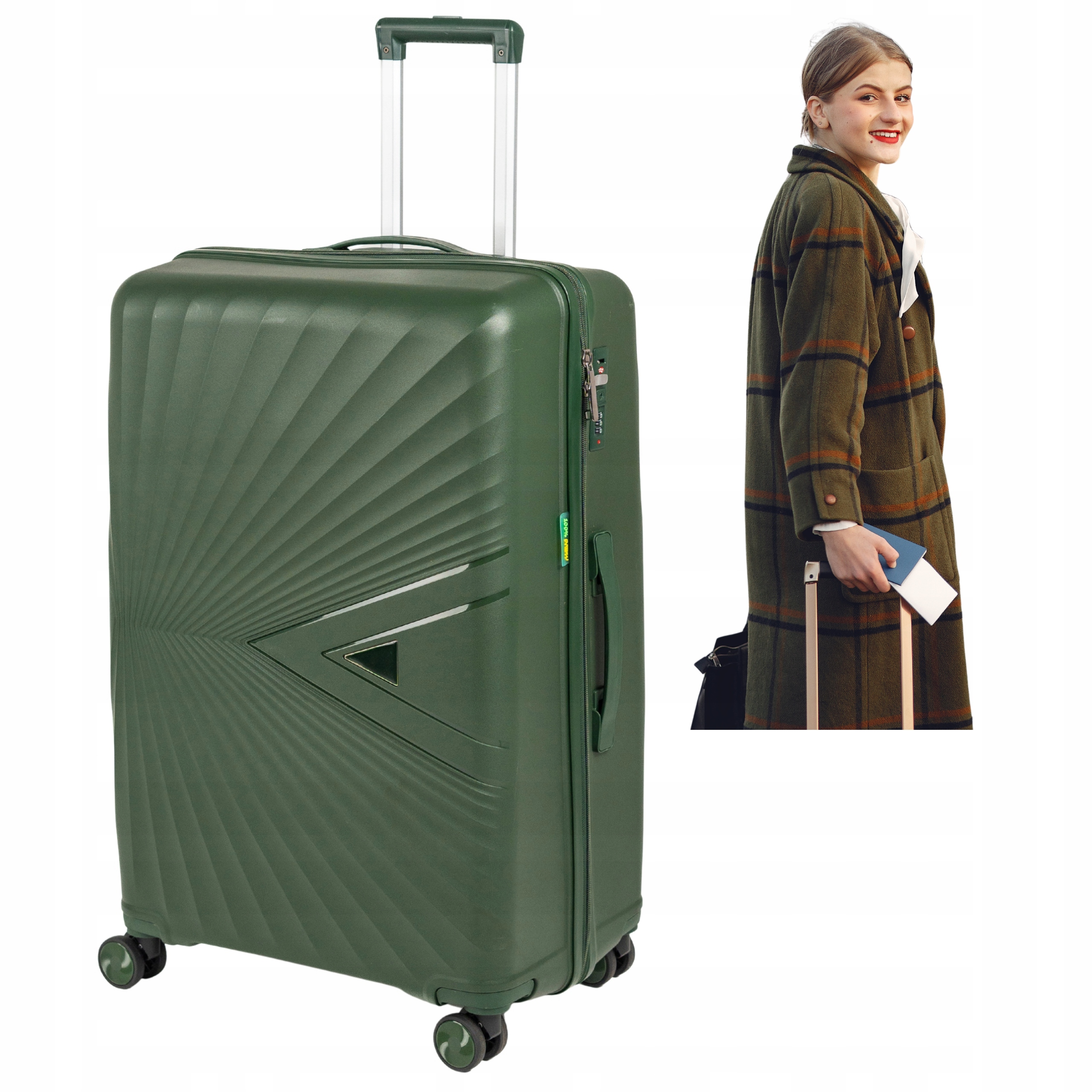 Cestovní Kufr Velký Zelený 4 Otočná Kolečka Tvrdý Z Pp 73x50x32CM