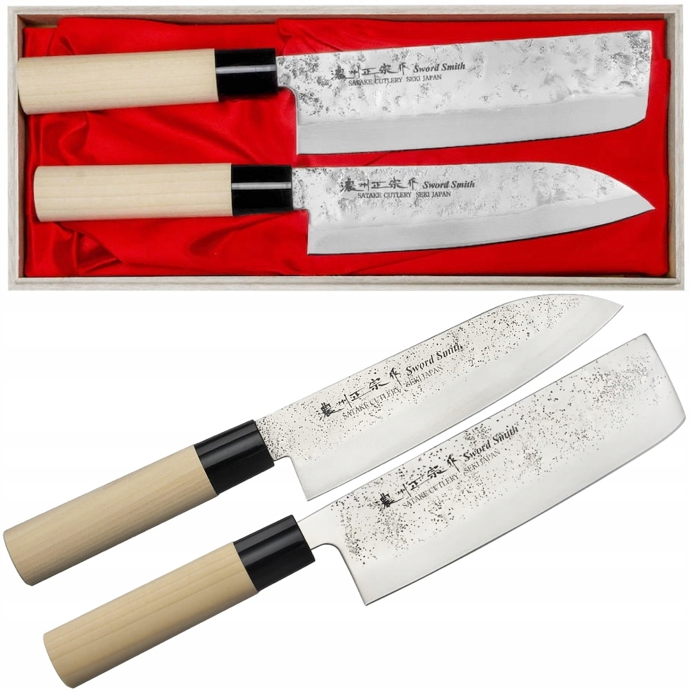 Satake Nashiji Natural Japonský set 2 nožov Santoku 17 cm a Nakiri 16 cm