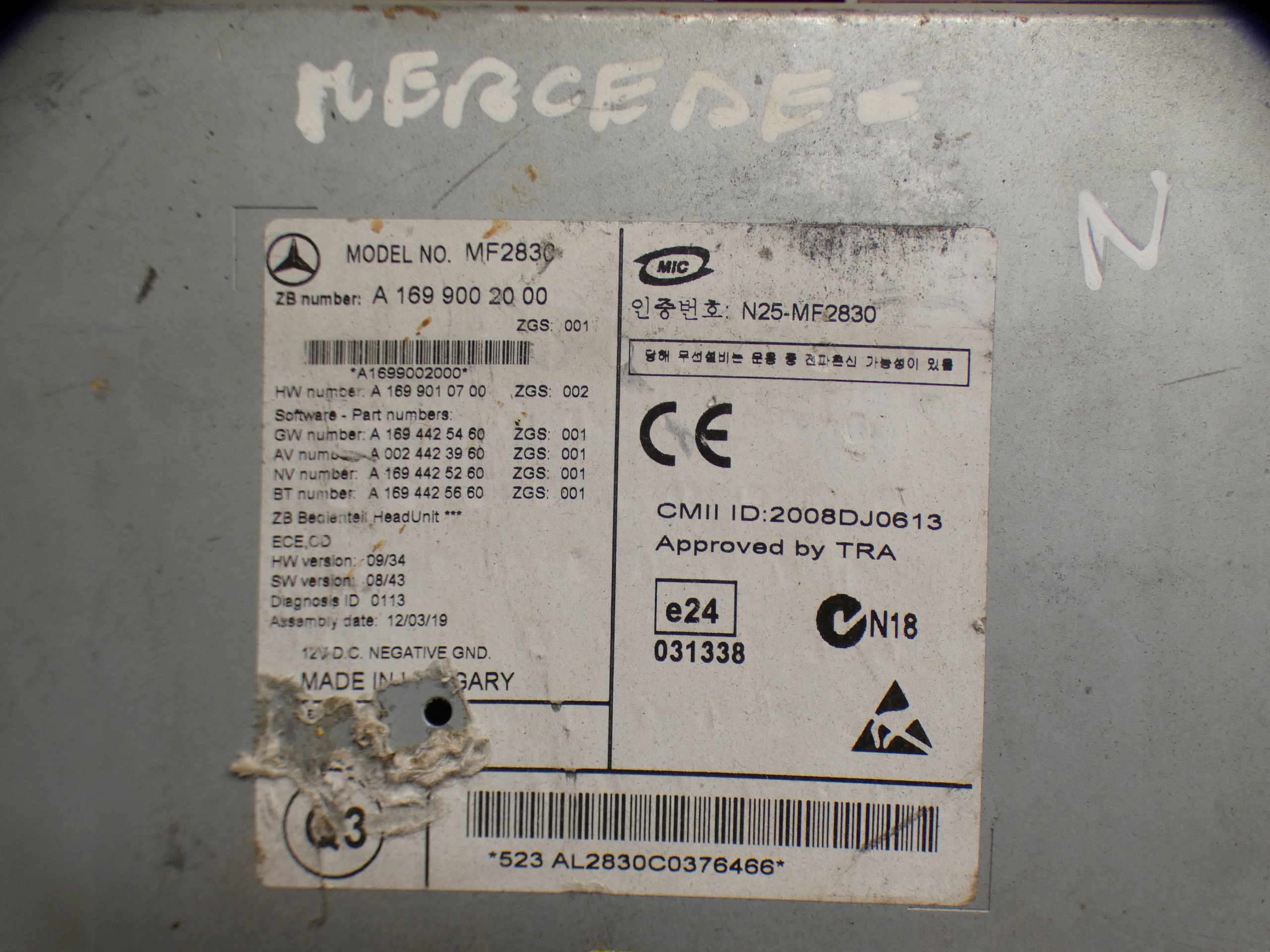 MERCEDES W169 RADIO CD A1699002000