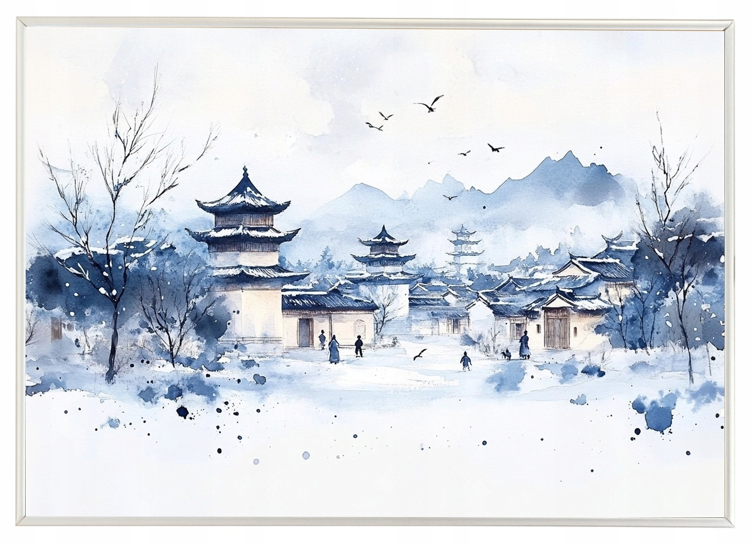 Plakát Rámeček Aluminium Grafika Asie Čína Městečko Pagoda Zima 100x70