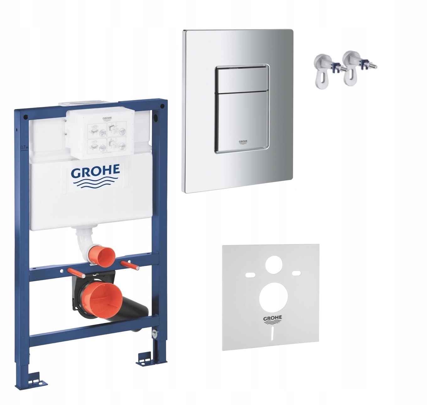 5v1 Podomietkový Wc set, rošt Grohe 82 cm tlačidlo Chróm