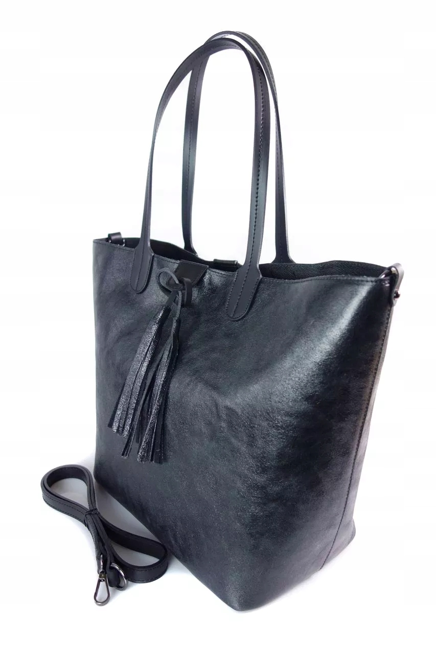 Klasická Velká Kožená Kabelka A4 Přes Rameno Kožená Shopper Bag Černá