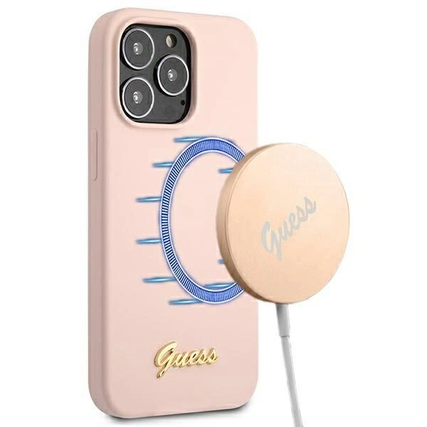 Etui Guess Silicone Script Gold Logo MagSafe na iPhone 13 Pro Max