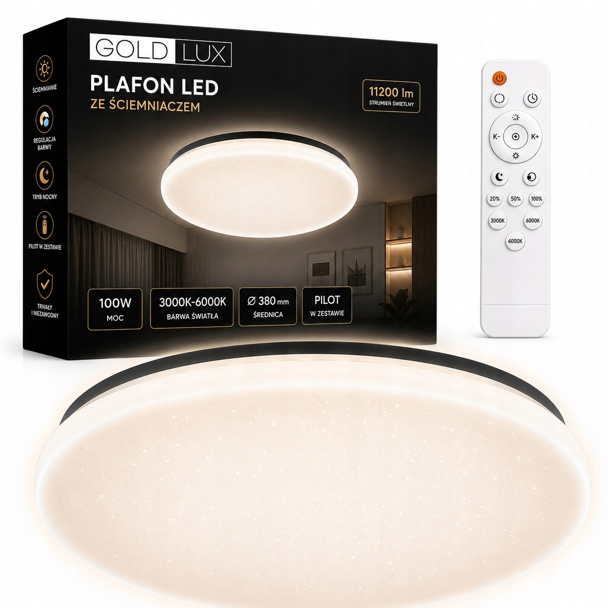 Stropné Svietidlo Led stropná lampa 100W Cct Diaľkový Ovládač Stmievateľná Pirius Sanico Goldlux