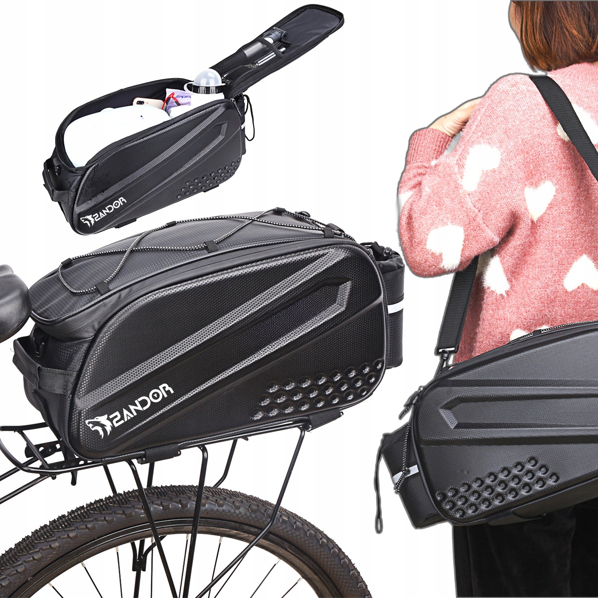 SAKWA ROWEROWA TORBA NA BAGAŻNIK ROWER ODBLASKOWA KUFER USZTYWNIANA 12L