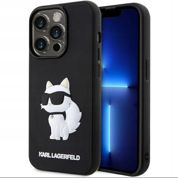 Pouzdro Karl Lagerfeld Rubber Choupette 3D pro iPhone 14 Pro černé