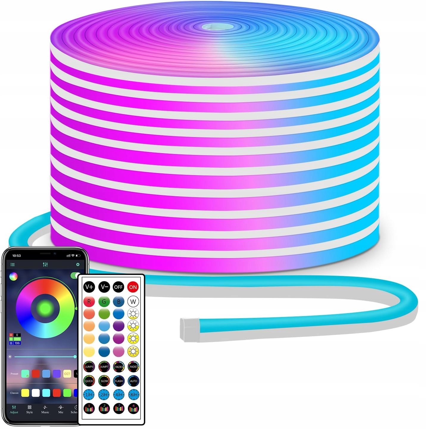 Taśma Led Neon 20M 24V Rgb Aplikacja Pilot IP65 Wodoodporna