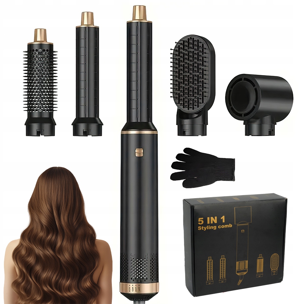 Suszarka Szczotka 5W1 Styler Do Włosów Suszarko-lokówka Czarna WT-638 1000W