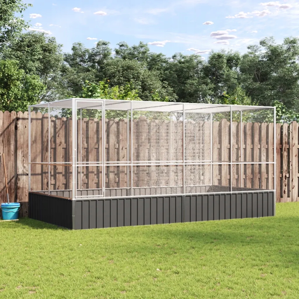 Levně vidaXL Voliéra s přístavbou stříbrná 418 x 207 x 212 cm ocelová