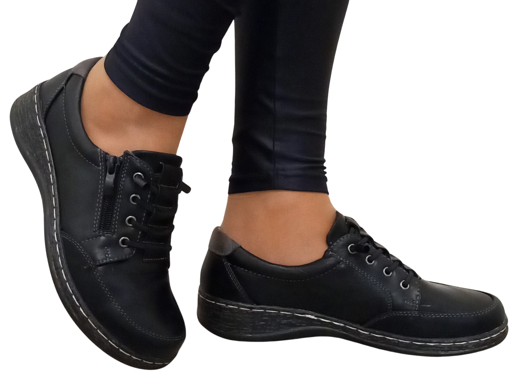 Czarne Półbuty Na Szeroką Stopę Wkładka Skóra Naturalna