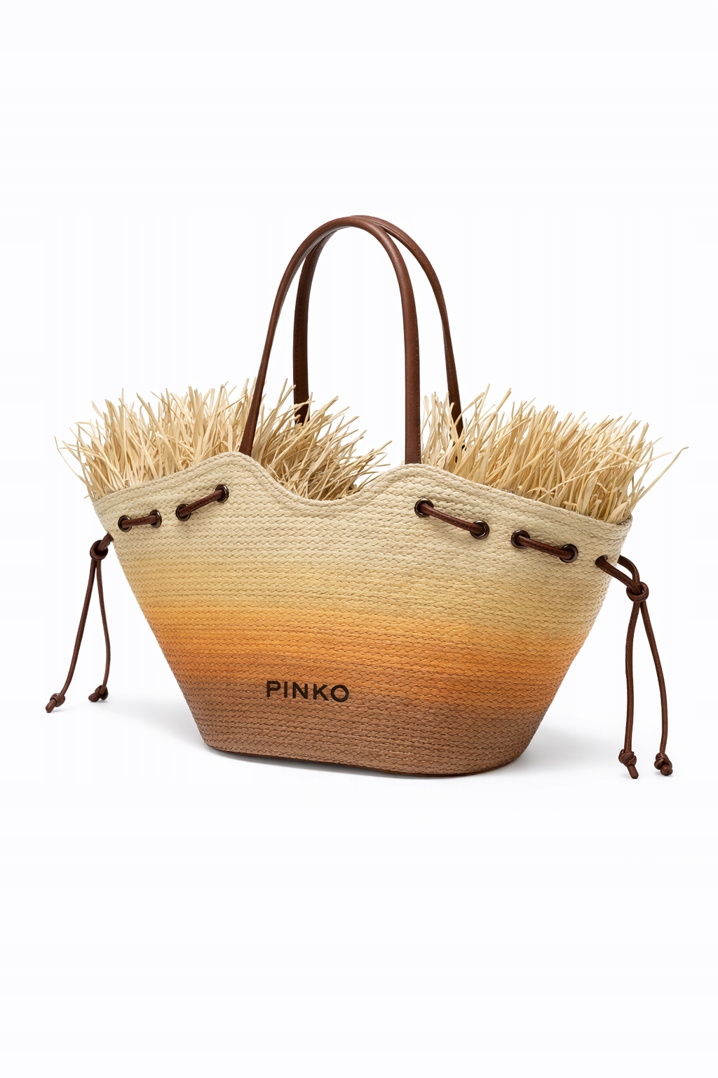 Pinko Plážová Taška Ombre S Třásněmi A Hnědými Úchyty 26x25x13 I4A
