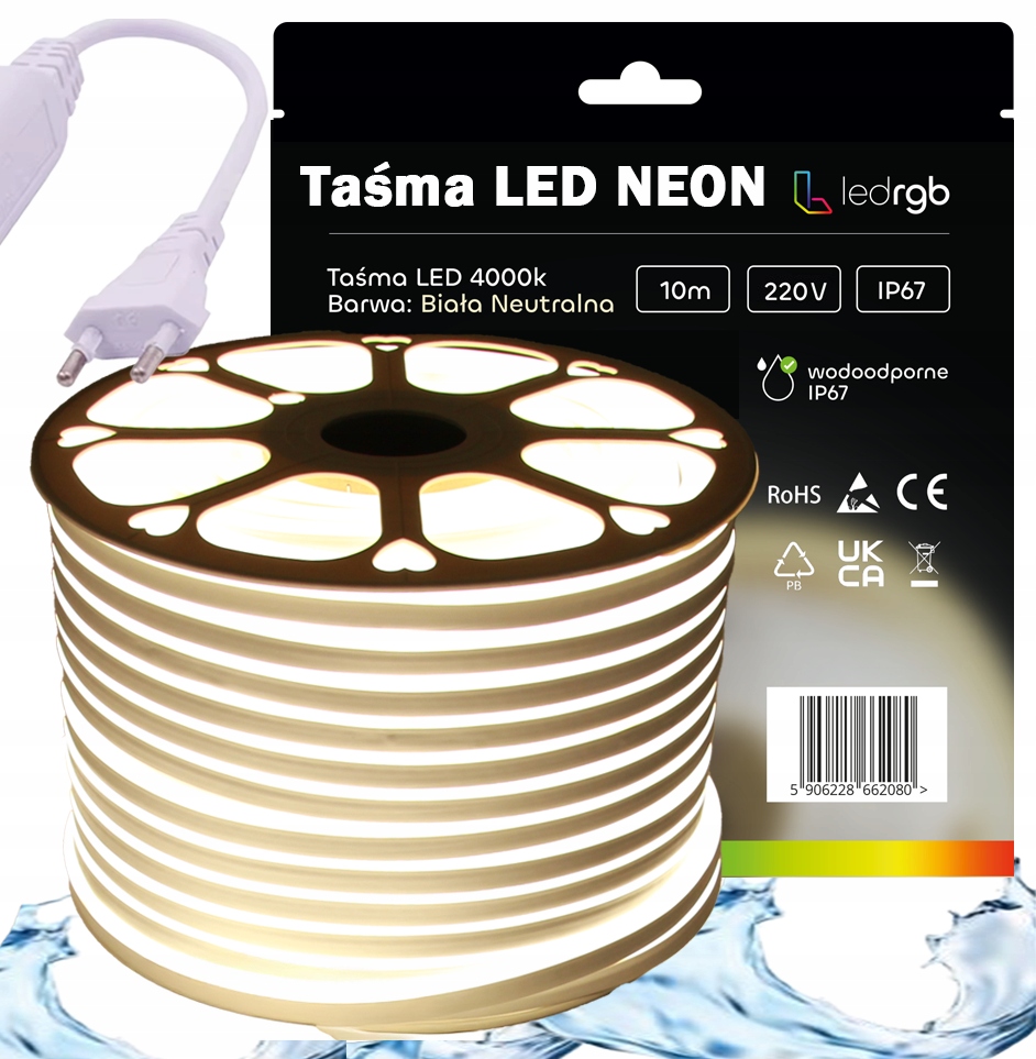 Set Led pásek Neon 220V 230V 10m 4000K Bílý Neutrální Napájecí Zdroj IP67
