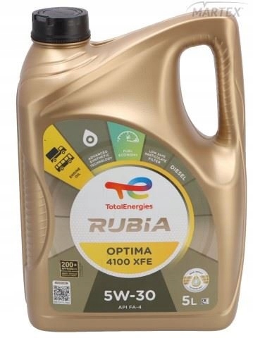 Olej Total Rubia Optima 4100 Xfe 5W30 5L; Motorový olej 5L; Api FA-4; Volvo VDS-5; Rvi Rld