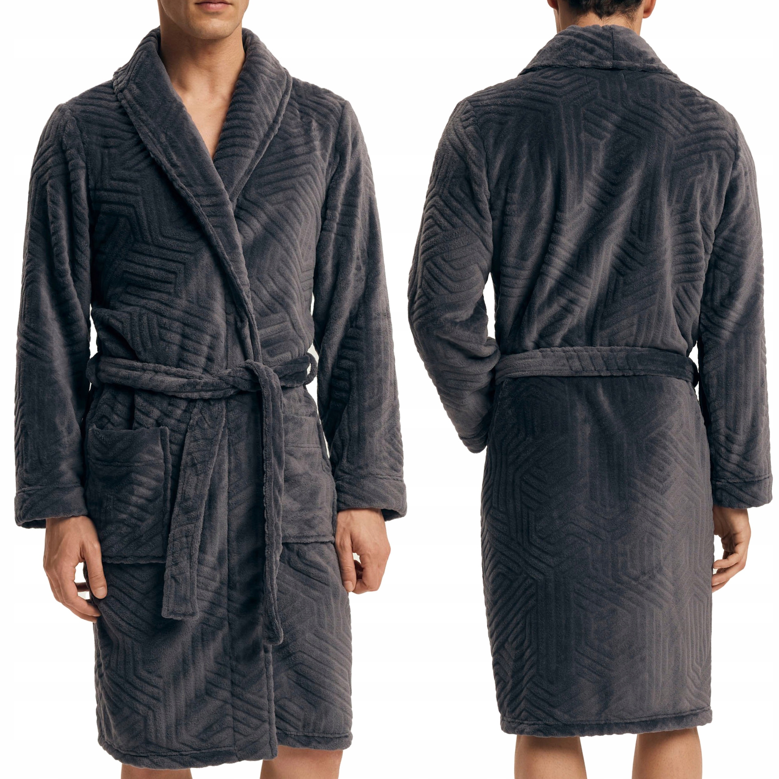 Elegantní pánský zavazovací fleecový župan s dlouhým rukávem Henderson M