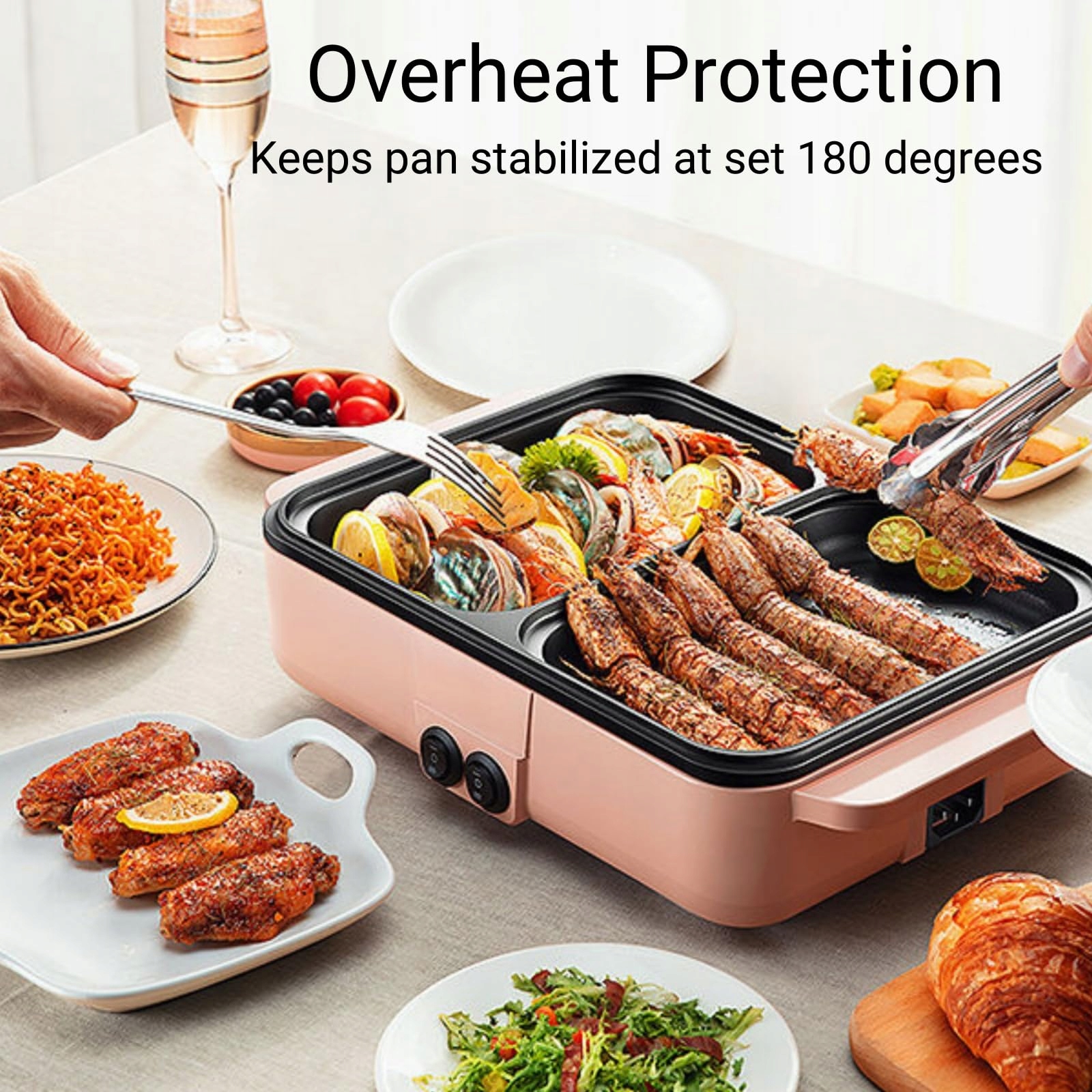 TOPYOND Elektryczny Hot Pot 1200W i Grill BBQ Stół Grill Koreański 2 Osoby — miniatura 5