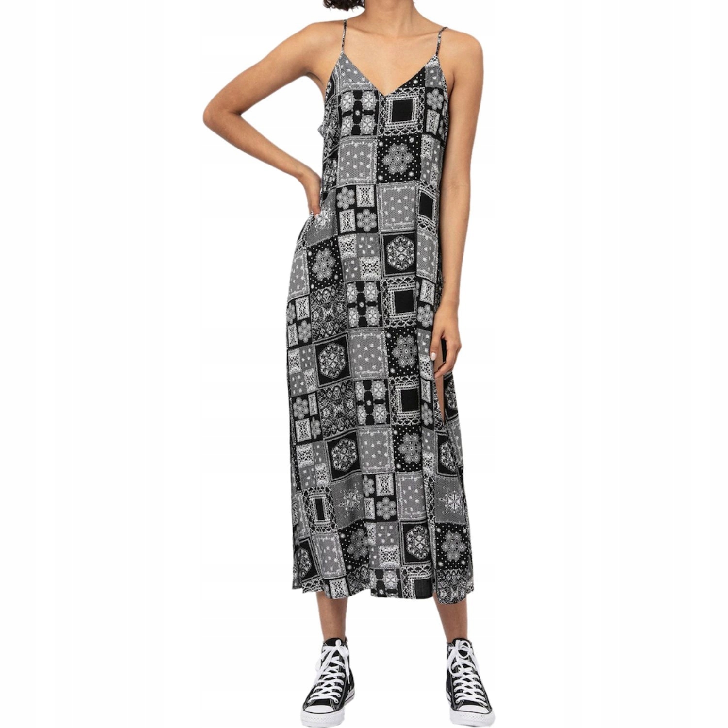 Dámské Šaty Religion , rovné midi, černé, vzorované, s ramínky vel. S